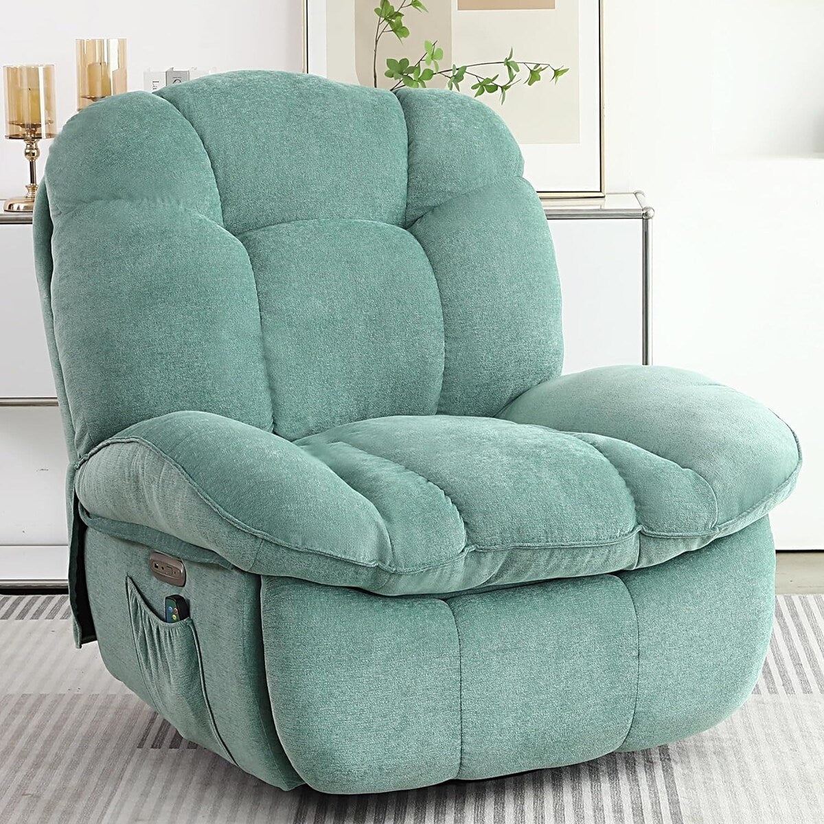 XINMICS Swivel Power Recliner Chair, Massage Rocker Recliners with Heated ,USB, USB-C and Side Pocket