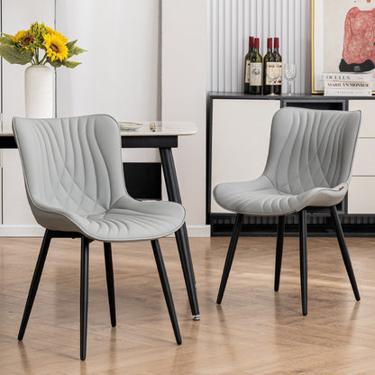 Modern Upholstered Leather Armless Dining Chairs Set of 2