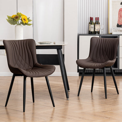 Modern Upholstered Leather Armless Dining Chairs Set of 2