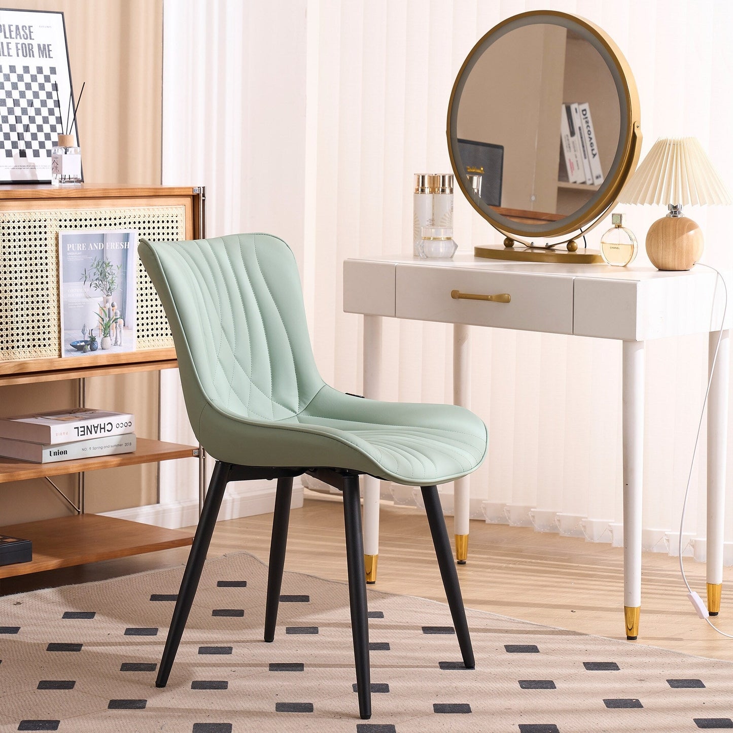 Modern Upholstered Leather Armless Dining Chairs Set of 2