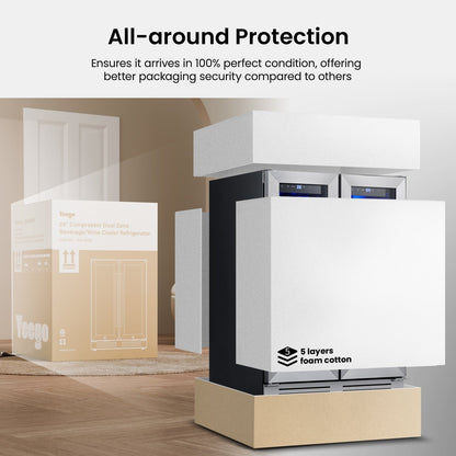 24 Inch Wine/Beverage Refrigerator Cooler, 20 Bottle/60 Can DUAL ZONE Fridge - 24 inch