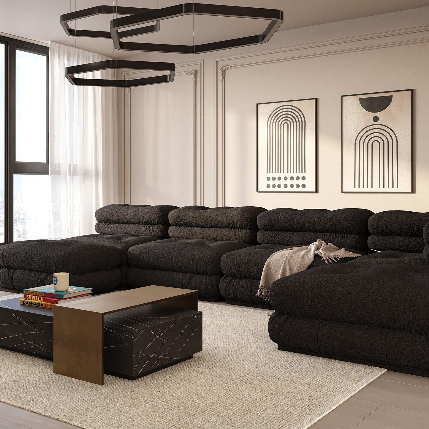 Cloud Sectional Sofa Black Boucle | Modani x The Kooples Limited Edition