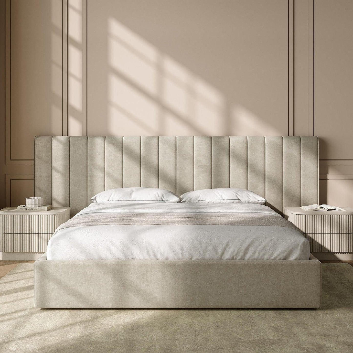 Rune King Bed Beige Velvet