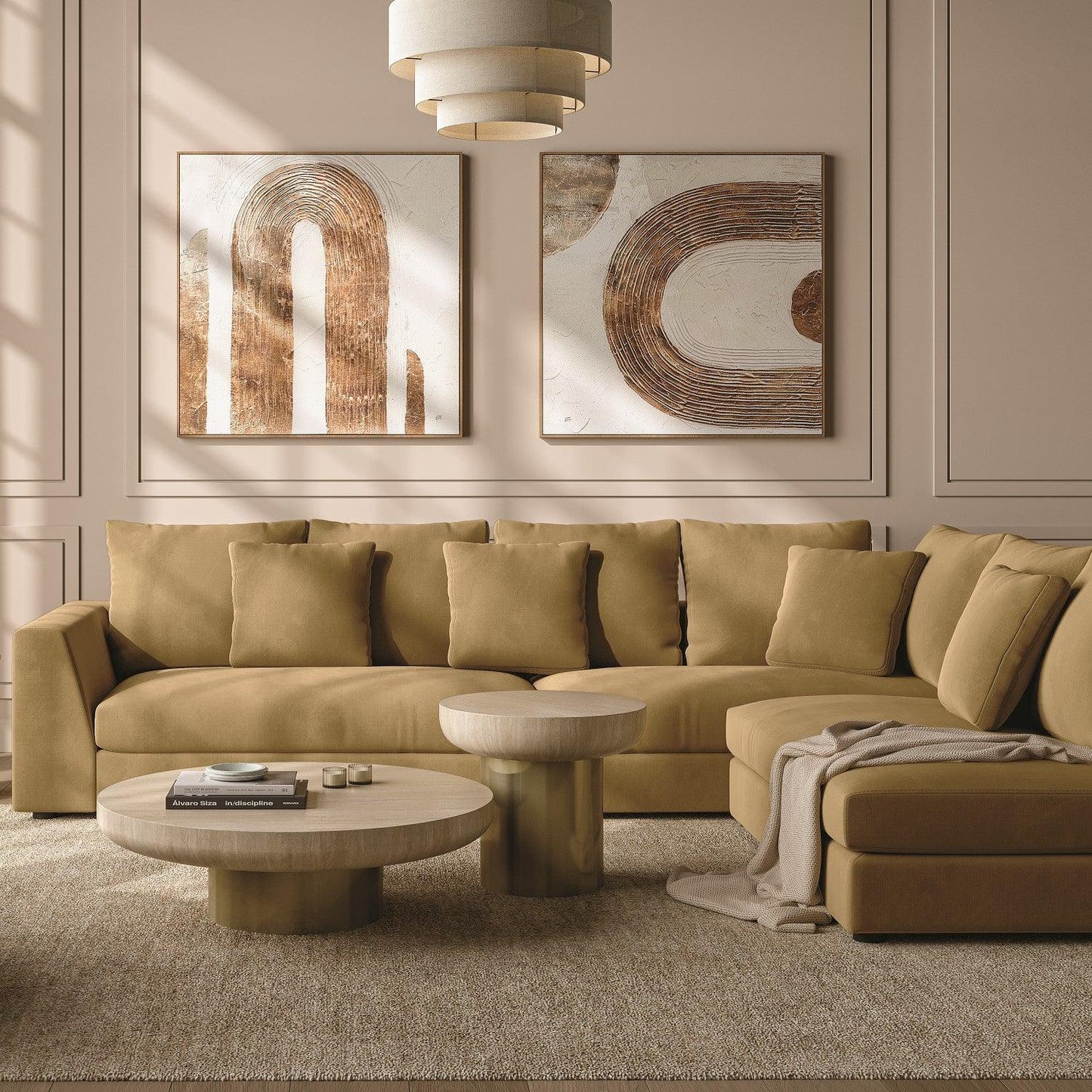 Gianni Sectional Sofa Camel Velvet