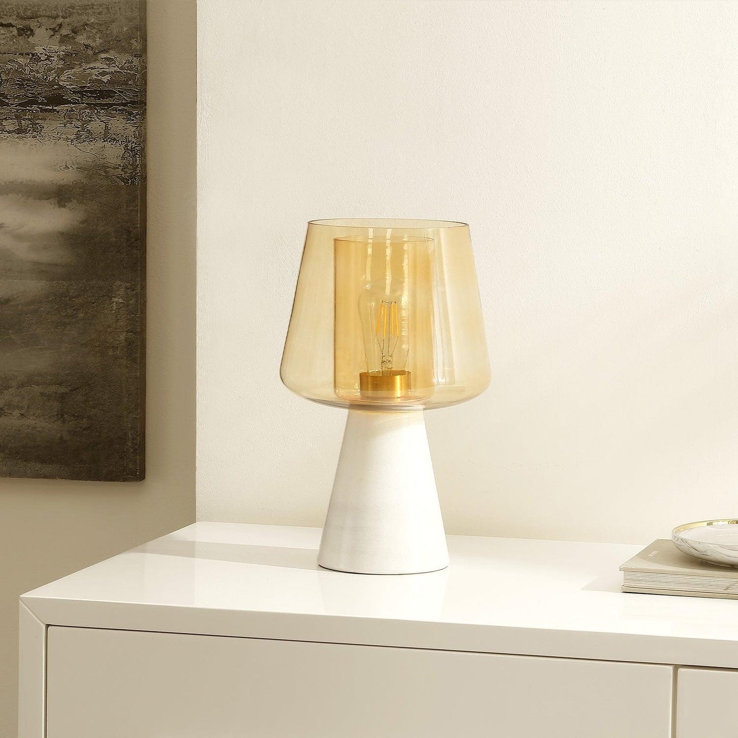 Liora Table Lamp White & Amber