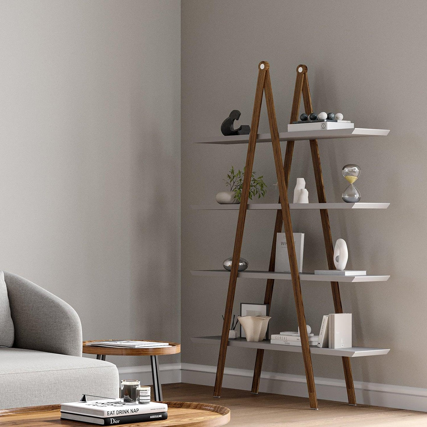 Logan Bookshelf Walnut and Gray