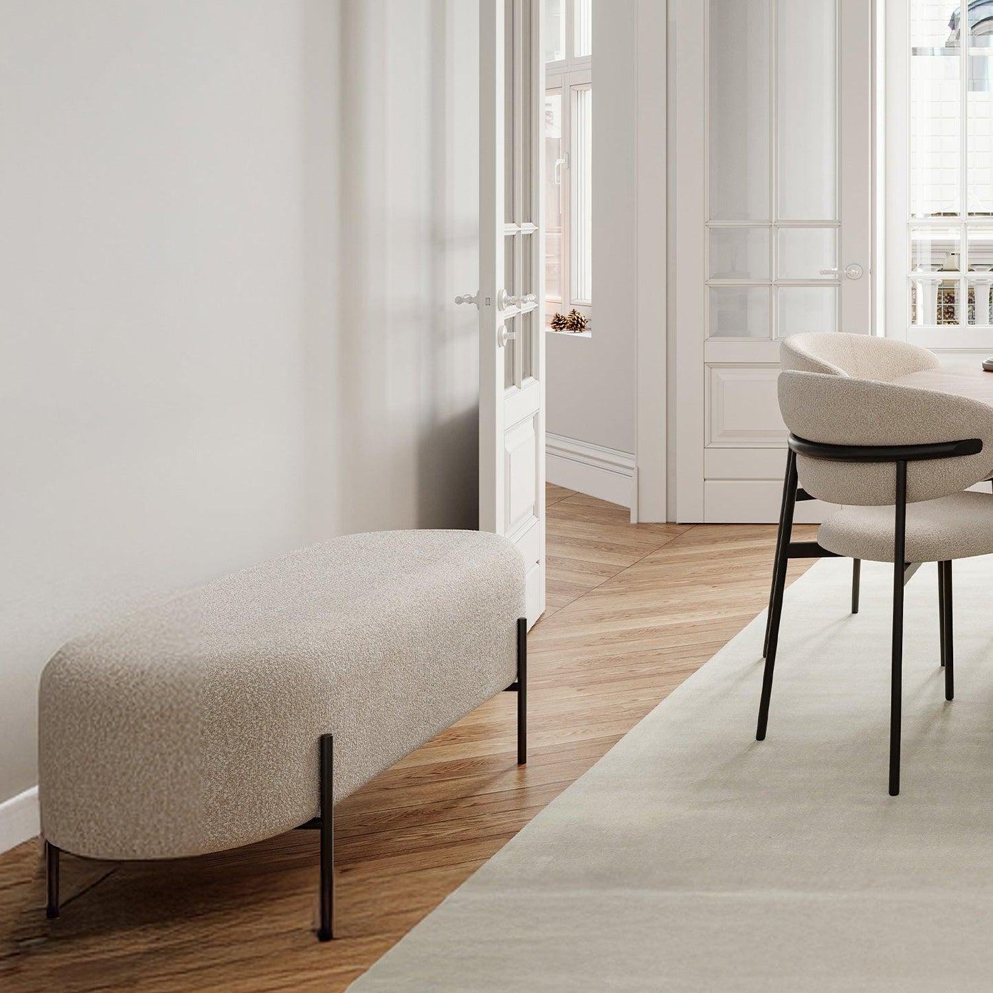 Naomi Bench White Boucle